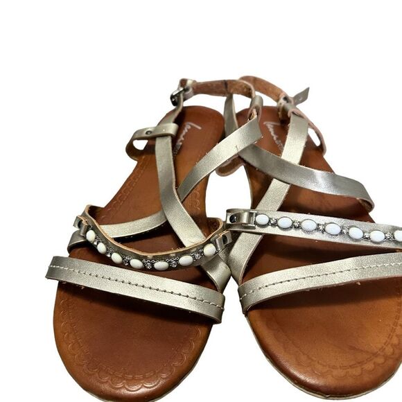 Lane Bryant gold beaded sandals size 7 gladiator strappy - Picture 6 of 8